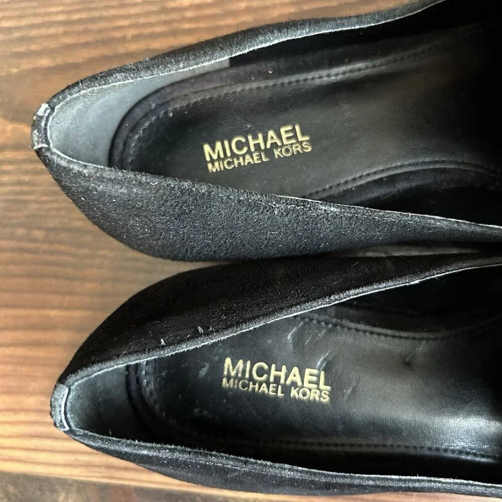 Michael Kors Women's Natasha Loafer Shoes Size 6 M Black Suede Leather Heart EUC